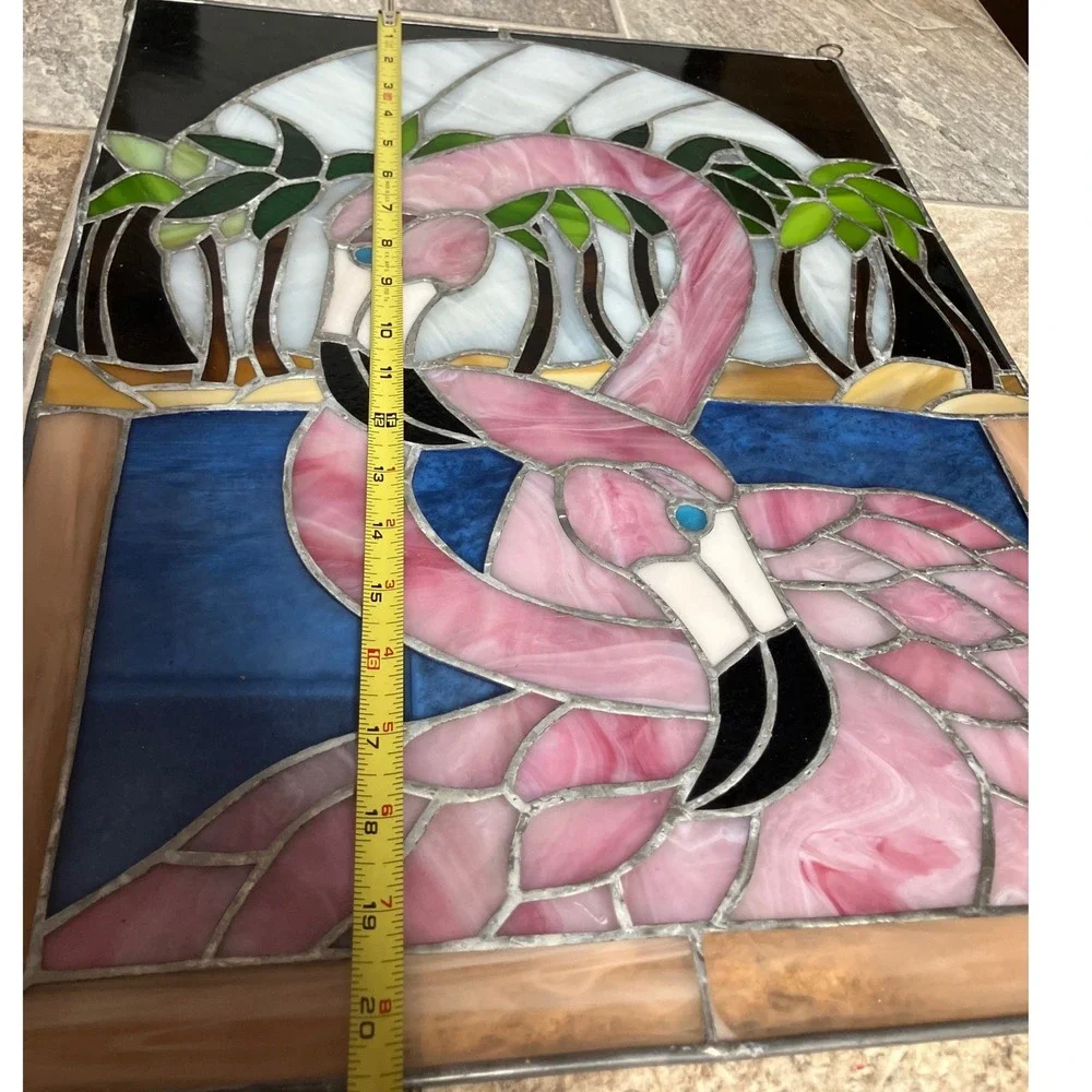 Pink Flamingo Stained Glass Wall Art - 20x15